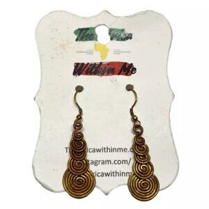 Africa Within Me Earrings Women’s Golden Drop Brass Dangle Earrings Handmade NWT